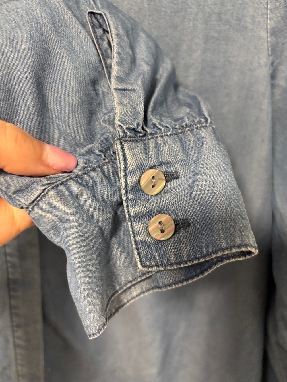 Badgley Mischka Light Blue Chambray Shirt with Crystal Studs - Picture 7 of 8